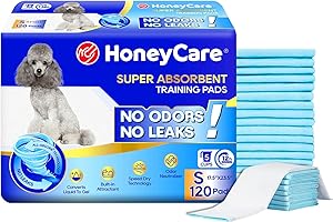 Honey Care All-Absorb, Small 17.5" x 23.5", 120 Count, Dog and Puppy Training Pads, Ultra Absorbent and Odor Eliminating, Leak-Proof 5-Layer Potty Training Pads with Quick-Dry Surface, Blue, A05