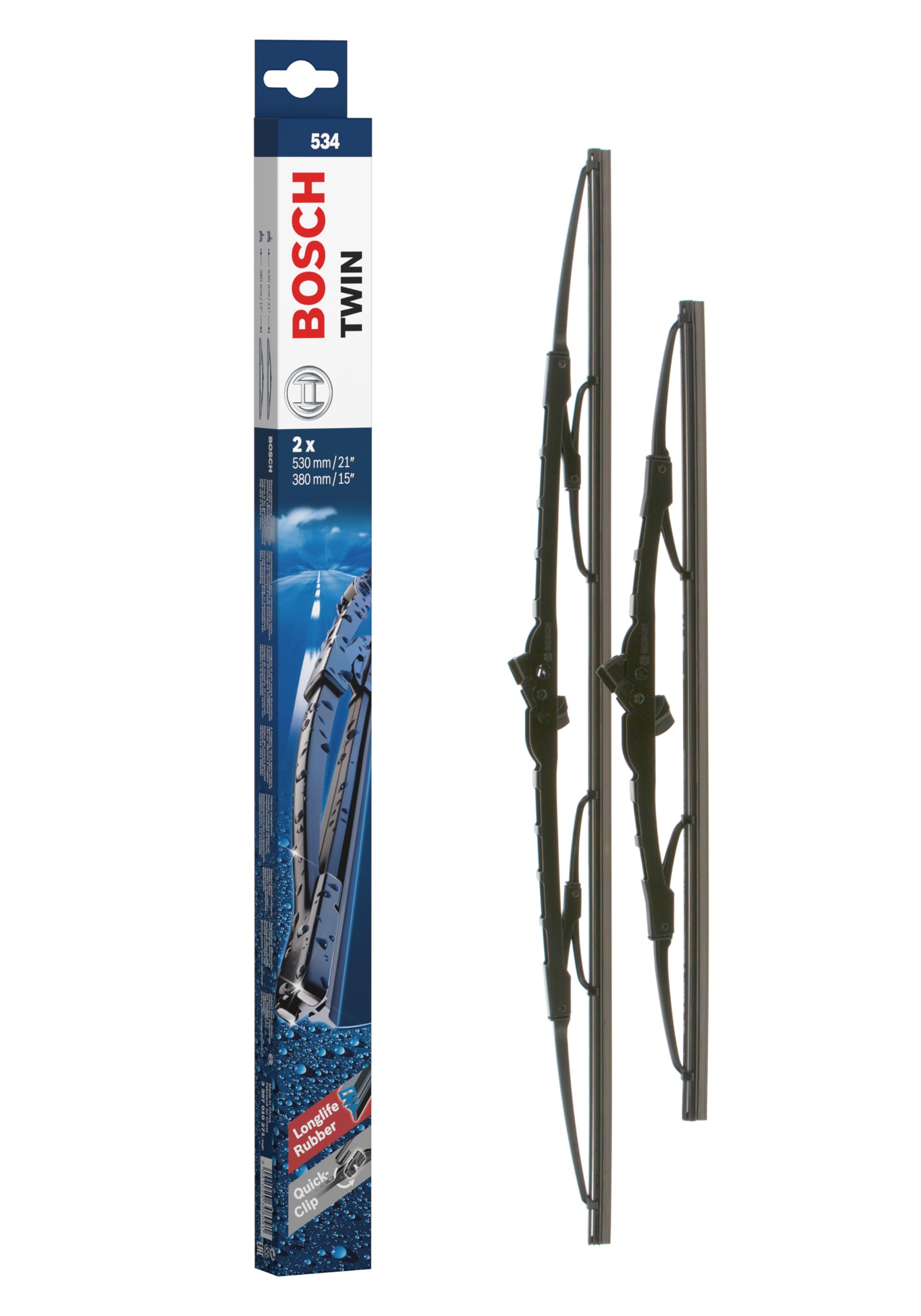 Bosch Wiper Blade Twin 534, Length: 530mm/380mm − Set of Front Wiper Blades