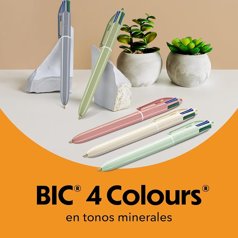 4 Cores: Tons Minerais Canetas de Ponta Média (1,00 mm) - Cores de Corpo Variadas, Pack de 5, Ótimos para material escolar, escritório e papelaria