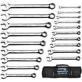 Capri Tools MaxChrome Combination Wrench Set, 6 to 24 mm, 19-Piece with Heavy-Duty Canvas Pouch