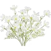 ACRYCS 6 Pcs Artificial Flowers Fake Cosmos Flowers Silk Flower Arrangements Wedding Bouquets White Artificial Cosmos Faux Flowers Bulk for Vase Floral Table Centerpieces Home Kitchen Party Decor