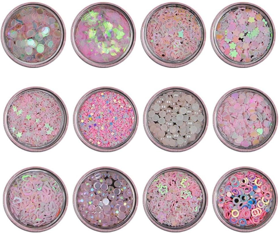 12 Pcs Colors Nail Art, Tips Stickers 3D Glitter Sequins Manicure DIY