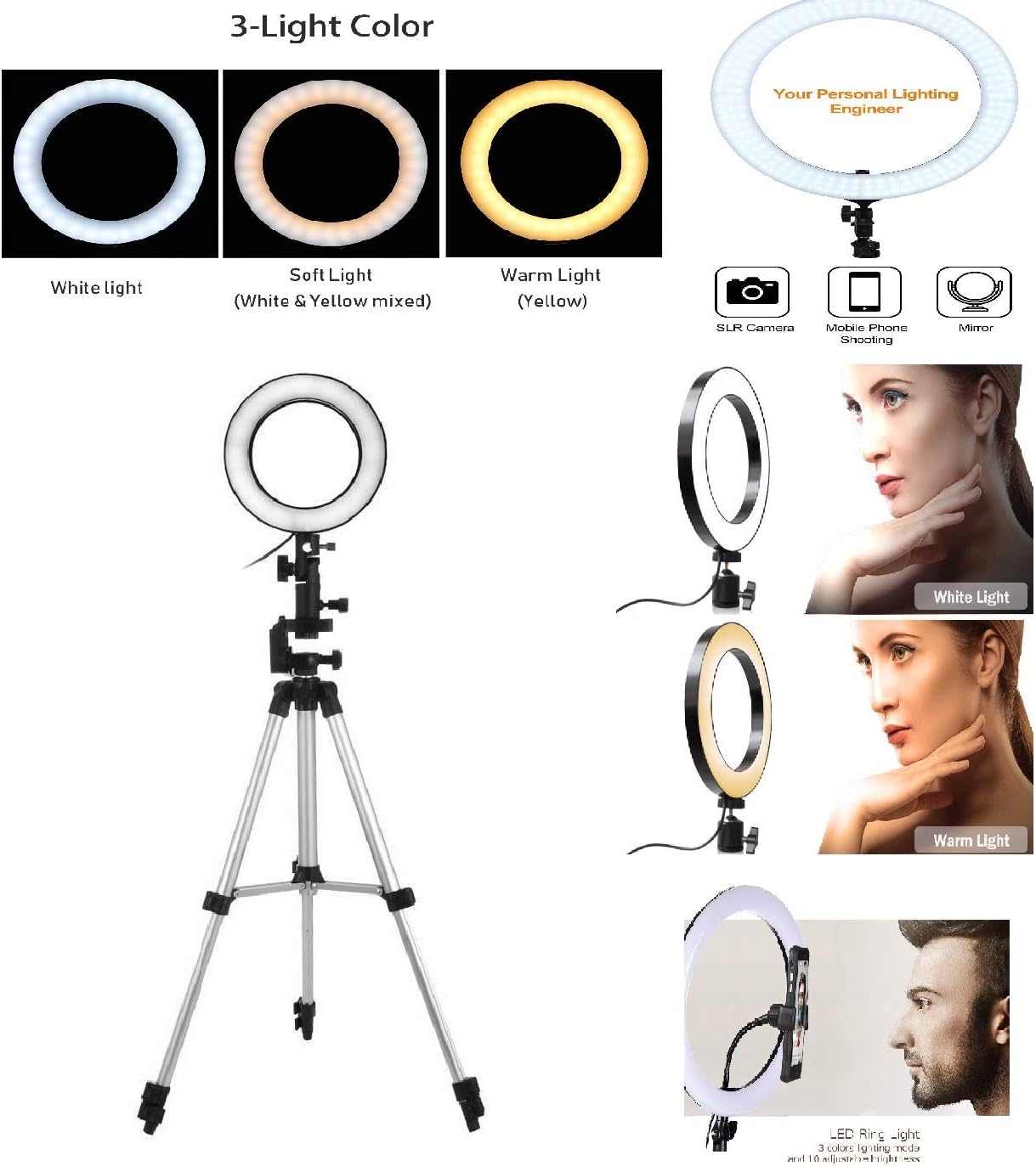 Heypex PrRO Portable 10 Inch Ring LED Light With 3 Brightness Mode & Universal Mobile Holder Use For You-Tube | Tik-ToK | Video Shooting | Photography & Many More Compatible With All Mobiles & Cameras (Tripod Not Included)