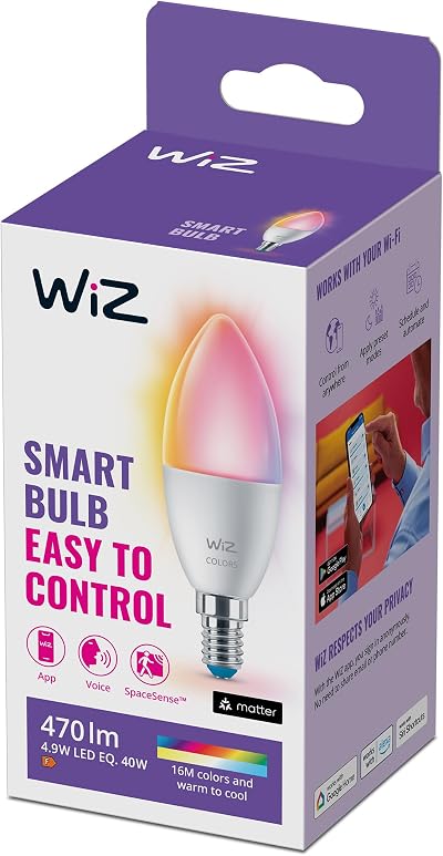 WiZ Smart Colour & White E14 Candle Light Bulb 40W WiFi Alexa Google HomeKit