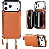 Bocasal Crossbody Wallet Case for iPhone 17 Pro Max, RFID Blocking Leather Purse Case with Card Holder, Protective Handbag Flip Cover with Zipper Wrist Strap Lanyard for Women 5G 6.9 Inch (Brown)