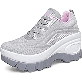 Women's Chunky Platform Comfort Orthopedic Wedge Walking Shoes Fashion Sneakers Knitted Breathable Lace Up Lug Sole Casual Non-Slip Work Shoes