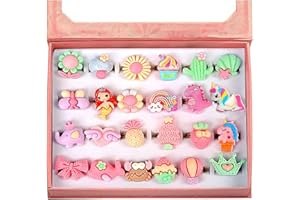OSDUE Little Girl Adjustable Rings Toys, 24 PCS Duplicate-Free Boxed Play Ring for Kids, Girls Pretend Play and Dress Up Rings for Girls 3-12 Years Old Birthday Holiday Gifts