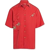 Bamboo Cay Mens Short Sleeve Flying Bamboos Casual Embroidered Woven Shirt