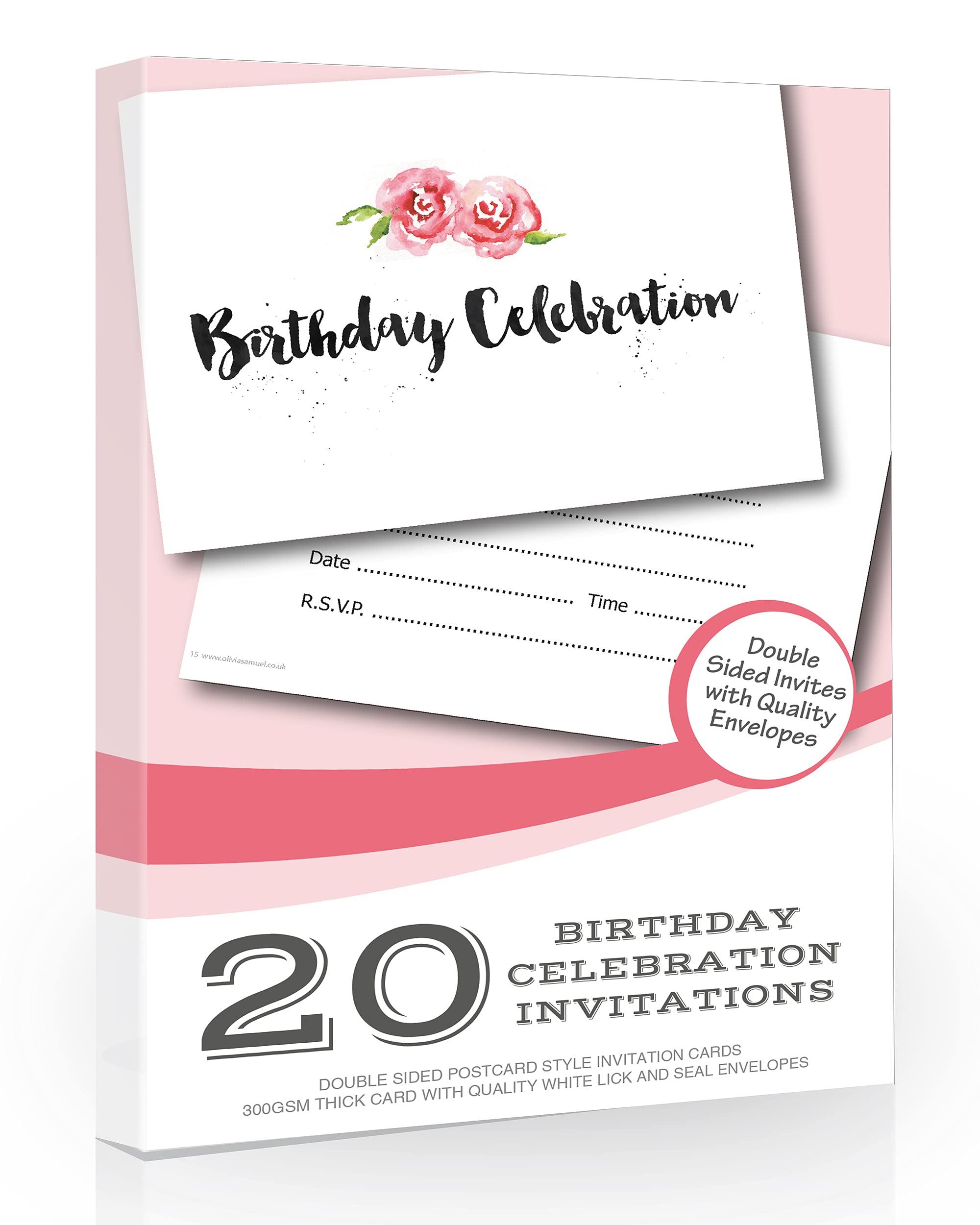 Olivia Samuel 20 x Birthday Party Celebration Invitations from Any Age - A6 Postcard Size with envelopes