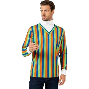 Voslett Adult Bert and Ernie Costume Long Sleeve Striped T-Shirt Men Women Shirts Halloween Themed Party Outfit