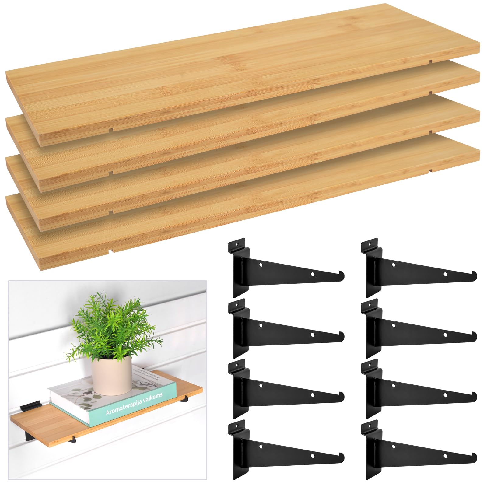 Photo 1 of 4 Pcs Slatwall Shelves Slat Board Accessories 15" x 5.98" Metal Wall Brackets for Shelves Wood Floating Shelves Heavy Duty Shelves Slatwall Accessories for Wall Home Garage Shoe Stores Boutiques