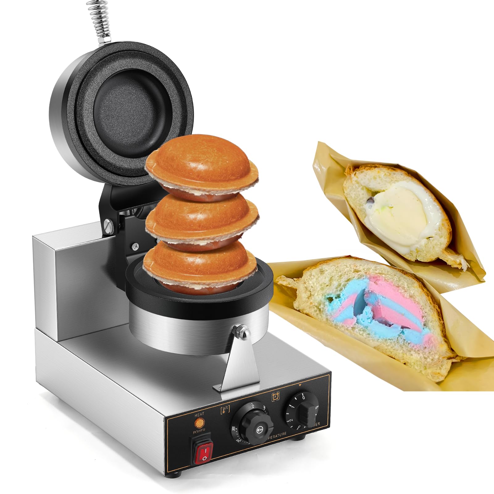 Photo 1 of Moongiantgo UFO Burger Waffle Maker, Ice Cream Filling Burger Machine With 0-5 Time & 50-300? Temp Control, Double-Sided Heating Hamburger Maker Non-Stick Gelato Panini Press For Home Kitchen (110V)