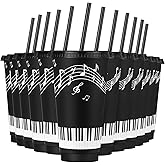 Potchen 12 Pcs Musical Themed Plastic Cups 24 oz Reusable Piano Notes Tumbler with Lids and Straws Juice Drinking Cups for Music Lover Choir Birthday Party Favors