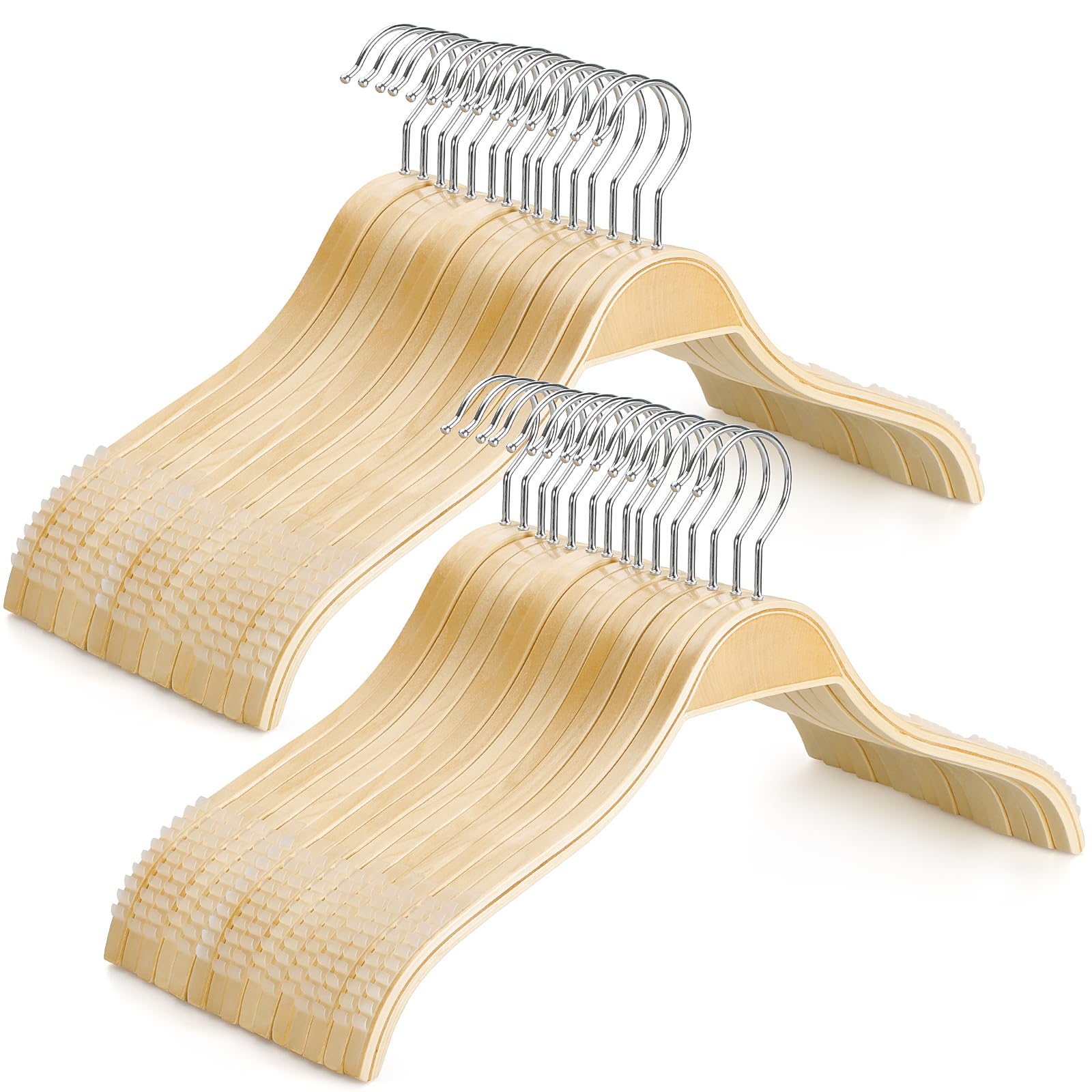 Photo 1 of TOPIA HANGER Slim Natural Wood Hangers with Extra Soft Non-Slip Rubber Grips, 30-Pack High-Grade Fashion Hanger No Shoulder Bump for Sweaters, Hoodies, Jacket, Dress, Coat -CT15N30