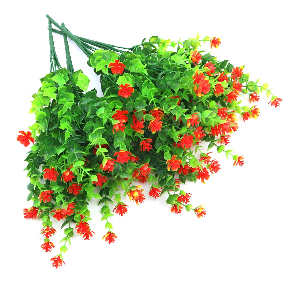 Shiwaki 5Pcs Artificial flower simulation green plant eucalyptus plant bouquet for Vase Porch Window Box Patio Wedding Home Decoration(Orange)