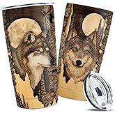 wowcugi Wolf Tumbler Wolf Gifts For Men Women 20oz Stainless Steel Insulated Tumblers Coffee Travel Mug Cup With Lid Wolves Gift For Birthday Christmas