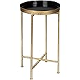Kate and Laurel Celia Round Metal Foldable Tray Accent Table, Black with Gold Base