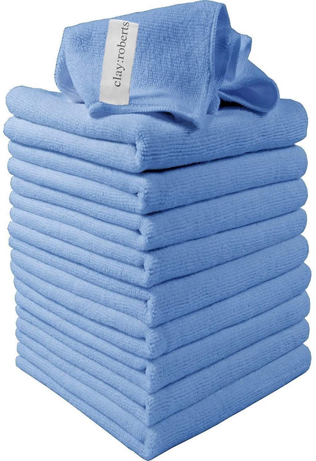 Clay Roberts Microfibre Cleaning Cloths, 40cm x 30cm - Pack of 10, Blue, Machine Washable, Polishing, Waxing & Dusting Cloth, Lint-Free, Kitchen Towel, Car Cleaning, Microfiber