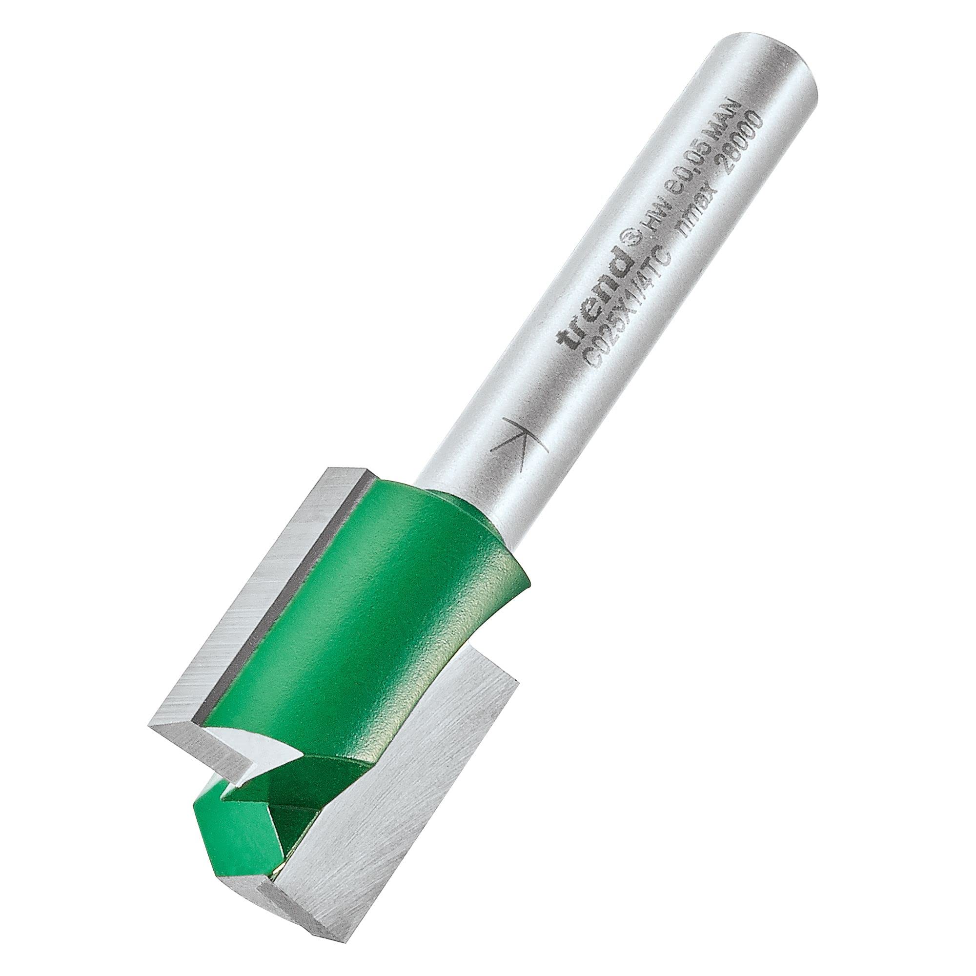 Trend CraftPro Straight Two Flute Router Cutter Bit, 1/4 Inch Shank, 15.9mm Cut Diameter & 19.1mm Cut Length, Tungsten Carbide Tipped, C025X1/4TC