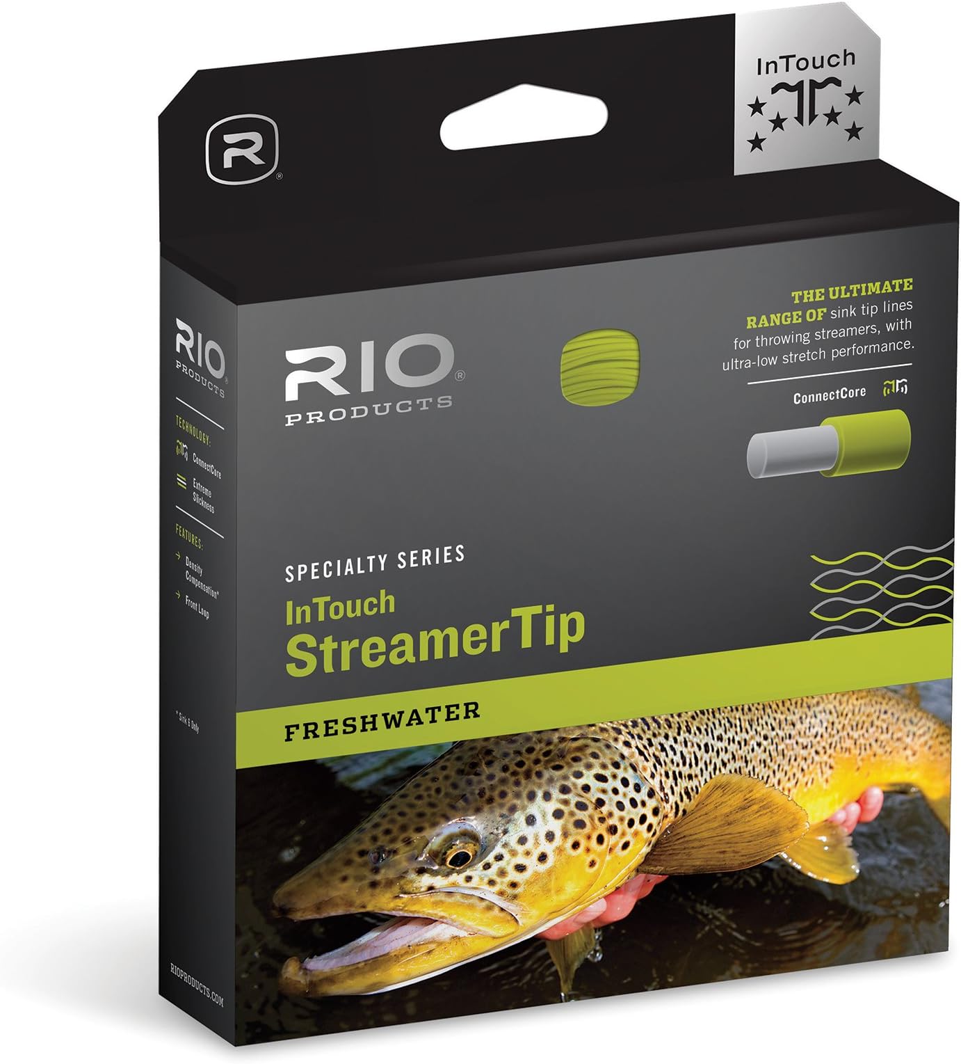 RIO Fly Fishing Fly Line InTouch Streamer tip 10' Type 6 Wf7F/S6 Fishing Line, Black-White-Pale-Green