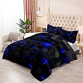 Nttopship Geometric Blue Black Comforter Set,Light Honeycomb 3 Piece Bedding Set Twin Size for Teen Boys,Modern Quilt Set Geometry Decor,Microfiber Lightweight 1 Comforter 2 Pillowcases All Season