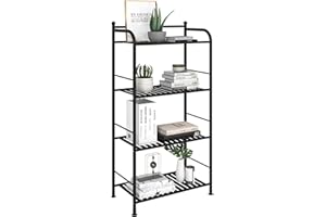 FKUO 4 Tier Bathroom Storage Open Shelf Unit, Free-Standing Metal Corner Rack Shelving for Kitchen, Living Room, Hallway (Matte Black, 4 Tier)
