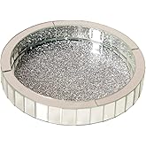 12in Round Rotating Organizer Tray,Silver Mirror Glass Coffee Table Tray,Table Centerpieces Decorative Trays for Home Decor,Living Room, Modern Decorative Trays, Centerpiece Trays