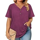 Womens Plus Size Summer Tops Trendy Button Down Shirts Business Casual Loose Tunics L-4XL