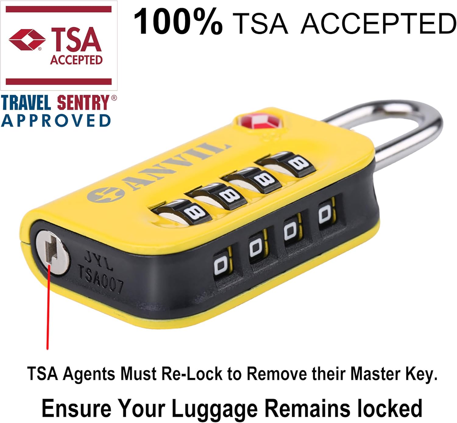  | TSA Approved Luggage Lock - 4 Digit Combination Padlocks with a Hardened Steel Shackle - Travel Locks for Suitcases & Baggage (Yellow 2 Pack) | Luggage Locks