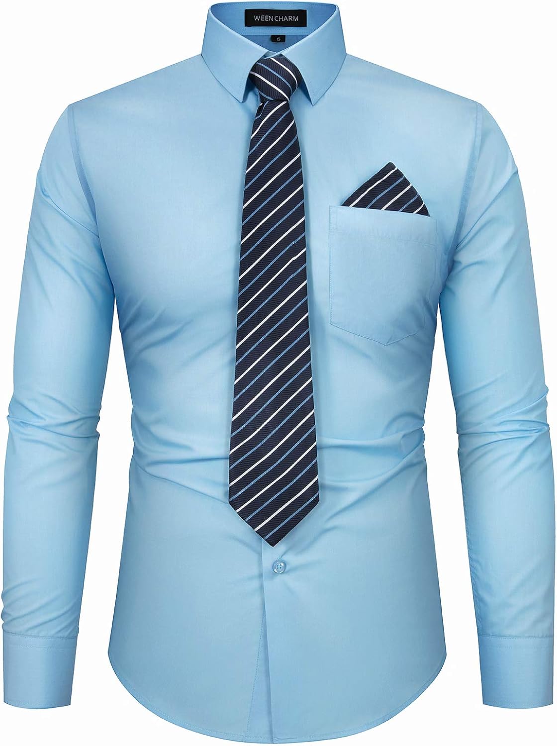 WEEN CHARM Mens Dress Shirts Regular Fit Button Down Tuxedo Shirts with Matching Tie and Handkerchief at  Men’s Clothing store