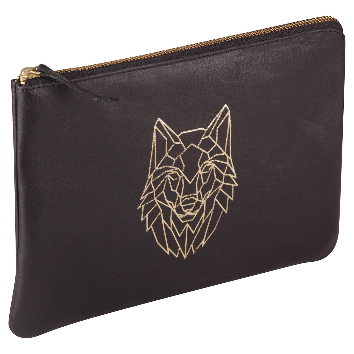 Clairefontaine 410187C - One Large Genuine Leather Universal Pouch - Dimensions: 27x19 cm - Wolf design - Genuine Lambskin Leather - Multi Purpose Functional