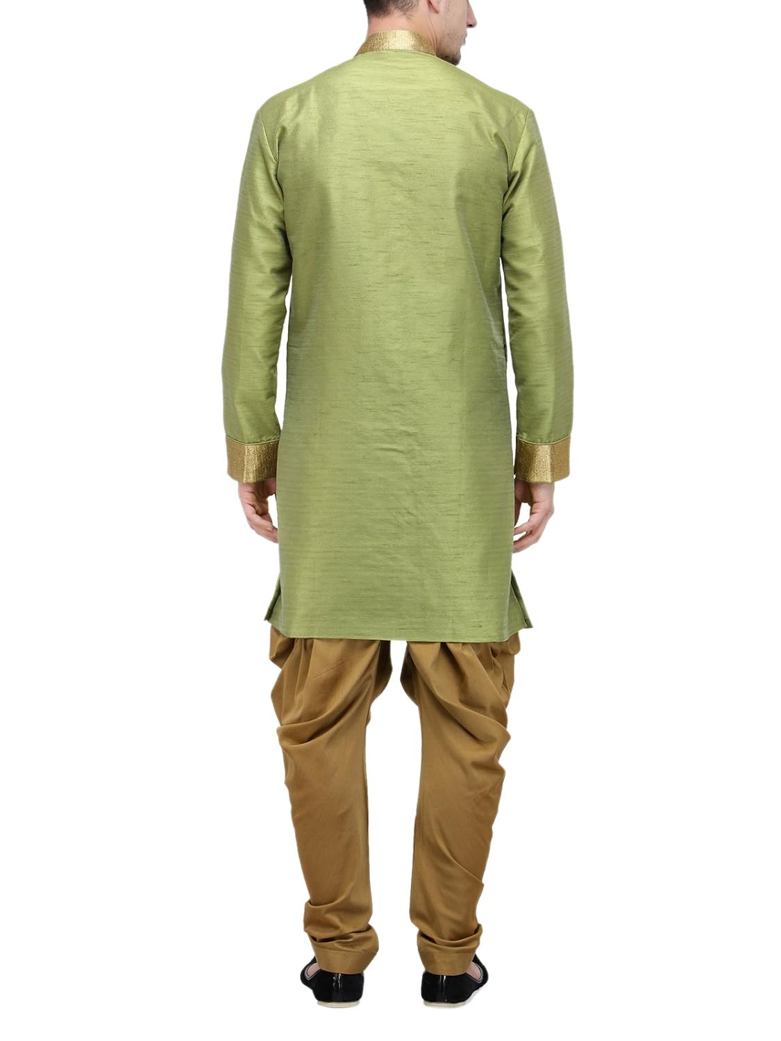 rg designers parrot green and gold plain sherwani for men