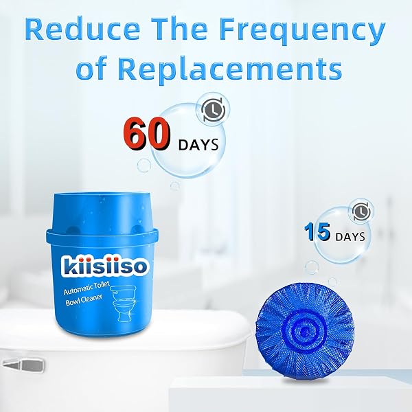 KIISIISO TOILET BOWL CLEANERS 6 BOTTLES, AUTOMATIC LONG-LASTING TOILET BOWL CLEANER TABLETS IN BOTTLE, FOR ABOUT 6 MONTHS’ SUPPLY, BLUE