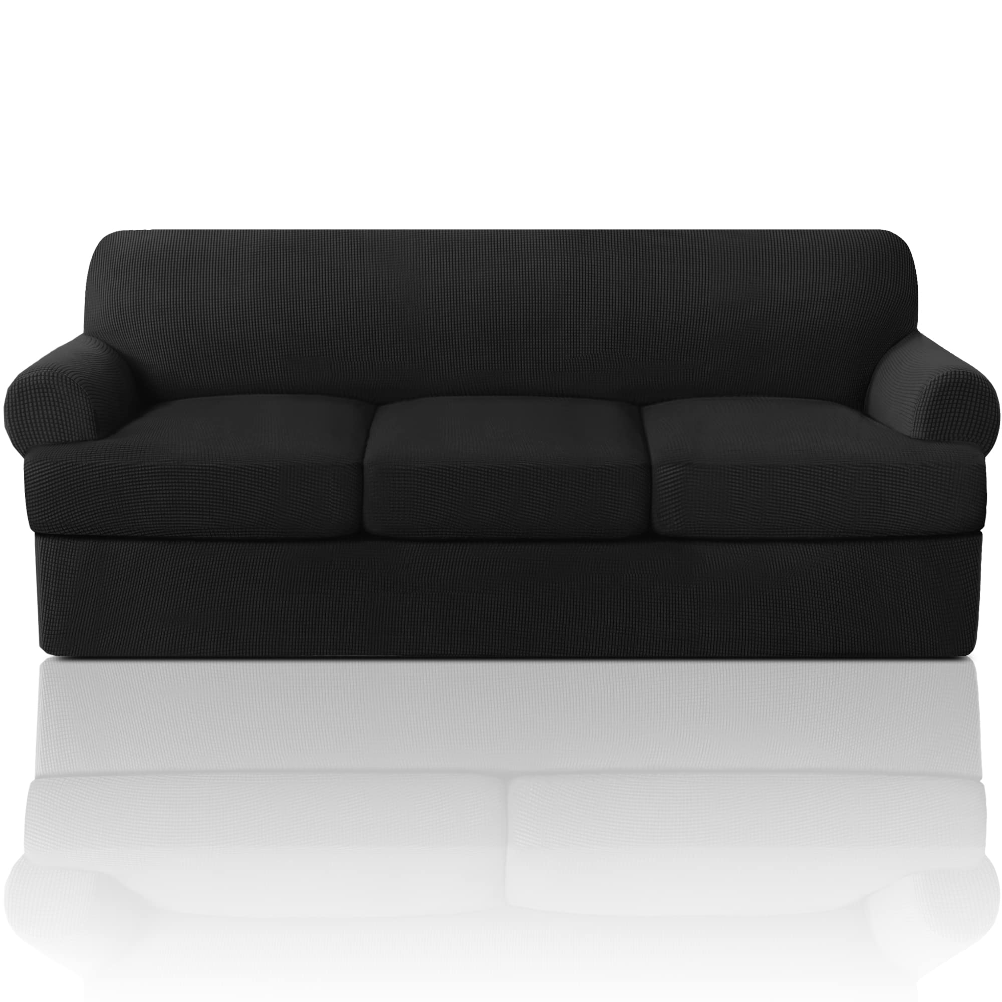 Photo 1 of PrinceDeco T Cushion Sofa Slipcover 4 Pieces Sofa Covers for T Cushion Couch Soft Sofa Slip Covers Furniture Protector with 3 Individual T Shape Seat Covers (72"-90") Washable, Black