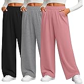 Evervibe 3 Pack Women's Plus Size Wide Leg Pants Baggy Yoga Pajama Pants Elastic Waist Casual Lounge Trousers with Pockets