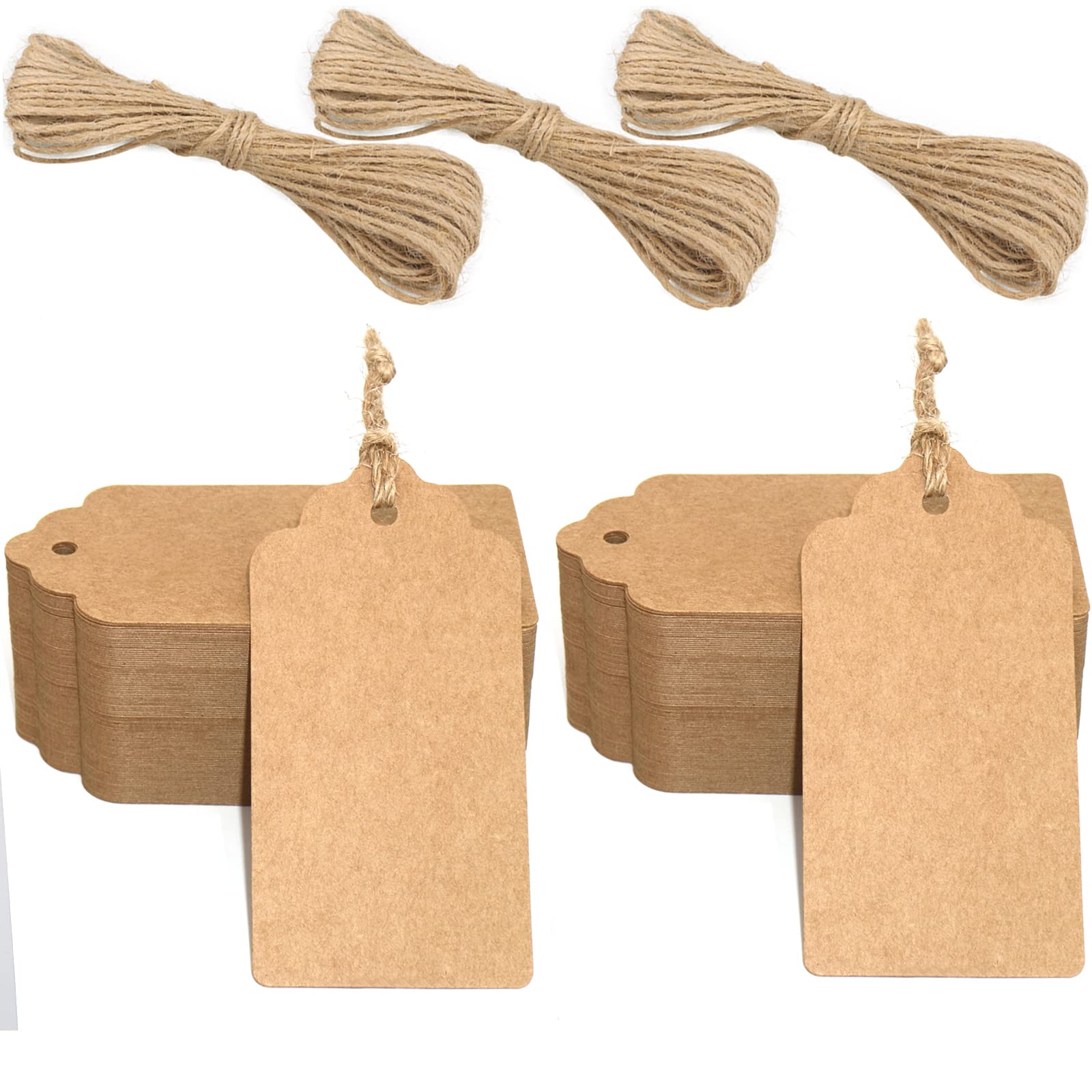 G2PLUS Kraft Paper Gift Tags - 200PCS Large Plain Gift Tags -5x10CM Brown Blank labels with string for Presents, 300g/m²