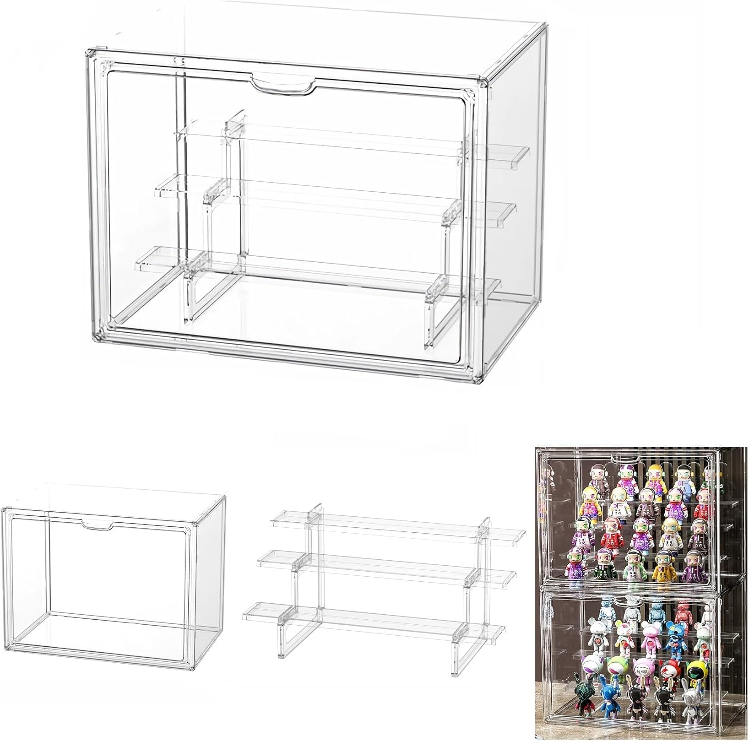 Siyecioa Display Case with 3 Ladder, Clear Acrylic Display Box with Door, Lego Display Case, Dustproof Protection Showcase for Funko Pop、Collectables、Popmart、Minifigure Figurines（36×23×27cm） — image 1