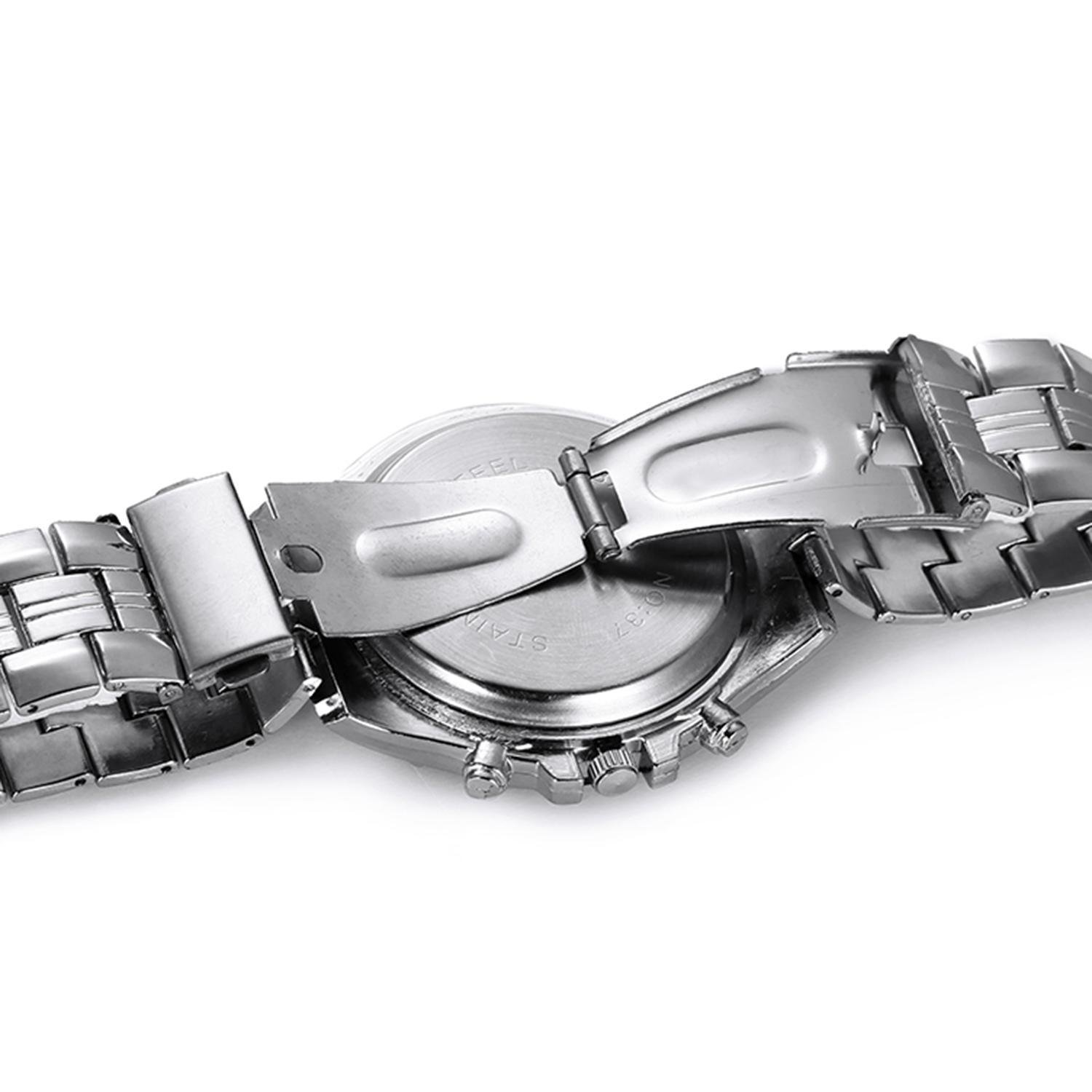 Opino Men Fashion Alloy Band Round Analog Quartz Wrist Watch Bracelet Bangle (Black)