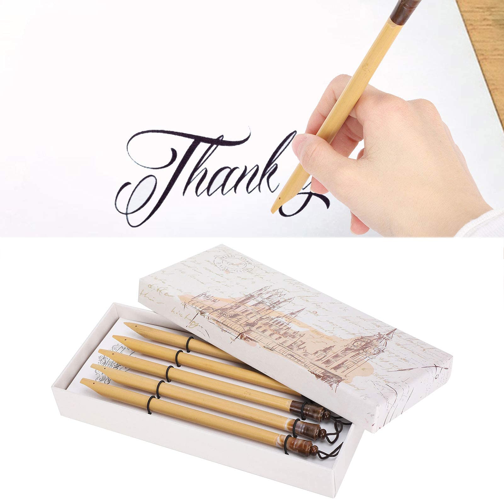 5Pcs Comic Dip Pen Set Handcrafted Manga Calligraphy Vintage Bamboo Drawing Painting Kit School Supplies(A)