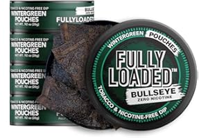 FULLY LOADED BULLSEYE Fully Loaded Chew - 5 Pack Wintergreen Pouches - Tobacco Free and Nicotine Free Wintergreen Flavored Chew. Herbal Dip and Snuff to Help Quit Dipping, Quit Chewing, and Quit Tobacco.