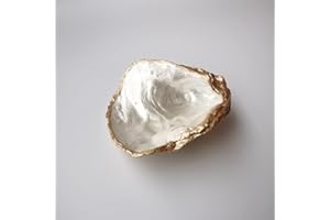 LFaize Oyster Shell Decor, Ring Dish, Bridal Gift, Jewelry holder, Bridal Shower Favors, engagement present,Small Trinket Dish (PearlGold)
