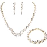 EVER FAITH Simulated Pearl Crystal Bridal Necklace Earrings Bracelet Set Clear