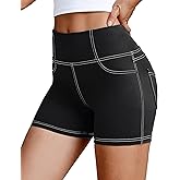 VOOVEEYA 5"/8" High Waisted Yoga Biker Shorts with Pockets for Women - Butt Lifting Workout Spandex Booty Gym Shorts