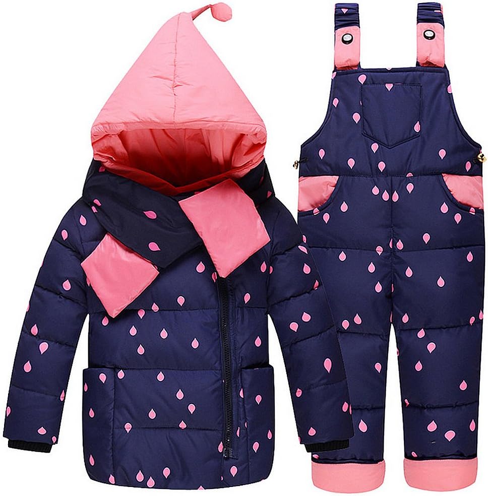 ISNOWKING Little Girls Snowsuit Jacket with Snow Ski Bib Pants and Scarves