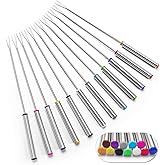 Set of 12 Stainless Steel Fondue Forks 9.5", Color Coded Cheese Fondue Forks Smores Sticks with Heat Resistant Handle for Chocolate Fountain Cheese Roast Marshmallows Dessert Fruits