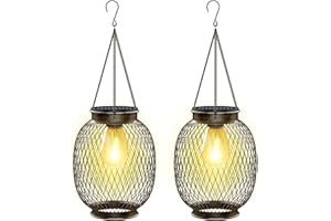 Solar Lanterns Outdoor Waterproof,Collasis Vintage Hanging Solar Lights Outdoor IP65 Waterproof Decorative Lanterns Lighting for Yard Garden Patio Pathway Gazebo Decor,Copper,2 Pack