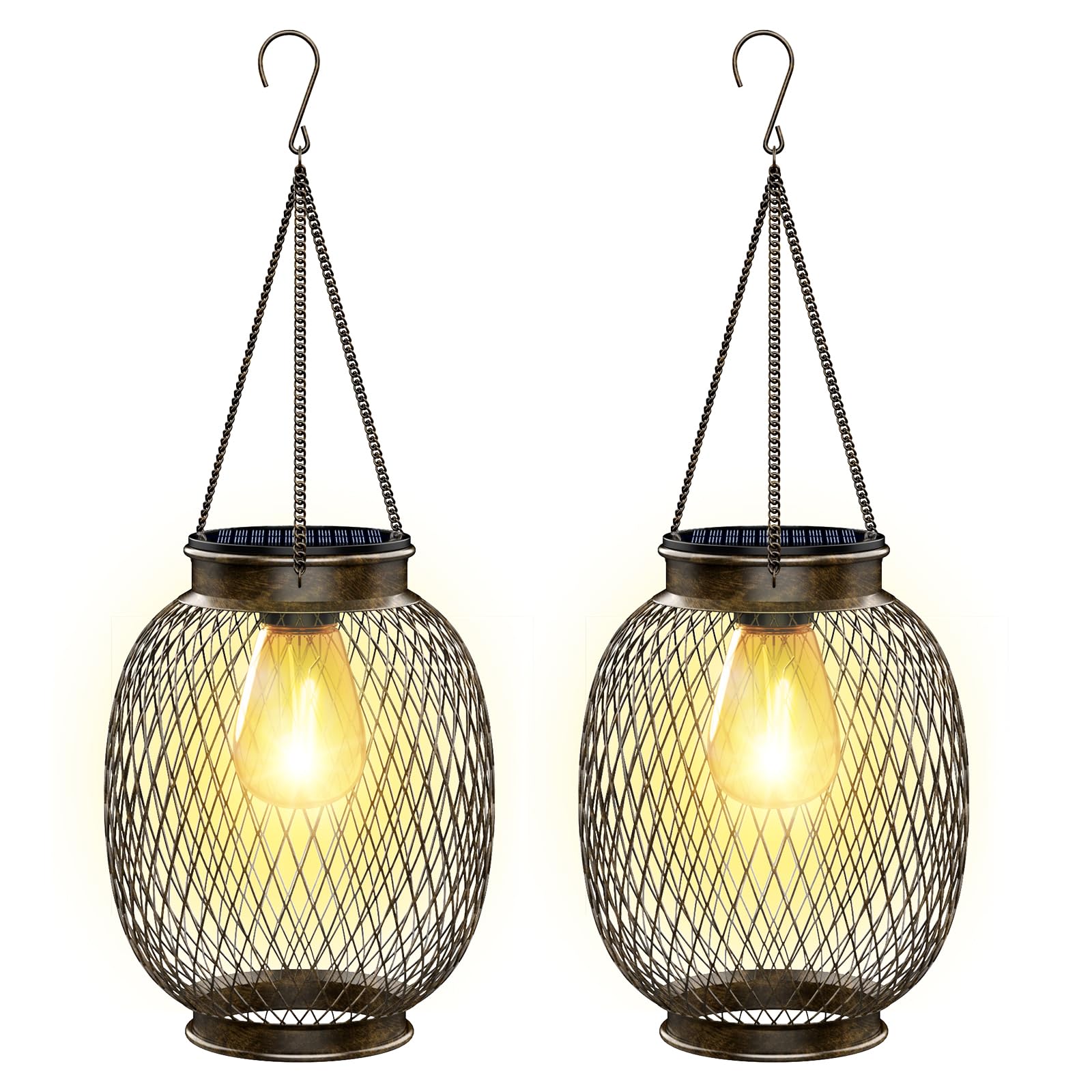 Photo 1 of Solar Lanterns Outdoor Waterproof,Collasis Vintage Hanging Solar Lights Outdoor IP65 Waterproof Decorative Lanterns Lighting for Yard Garden Patio Pathway Gazebo Decor,Copper,2 Pack1046631602
