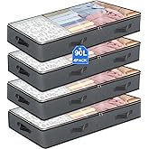 4 Pack Under Bed Storage, 90L Collapsible Closet Containers Organizers and Under Bed Storage Bins, Underbed Storage Bags for Wrapping Paper, Blanket, Towels, Clothes, Comforter, Sweaters, Linen Sheet