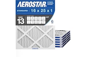 Aerostar 16x25x1 MERV 13 Air Filter, 6 Count, ACTUAL SIZE (15.75 x 24.75 x 0.75), HVAC, Air Conditioning & Furnace Filter for Allergies, Dust, Pet Dander & Smoke (MPR 1500 / FPR 10), Made in USA