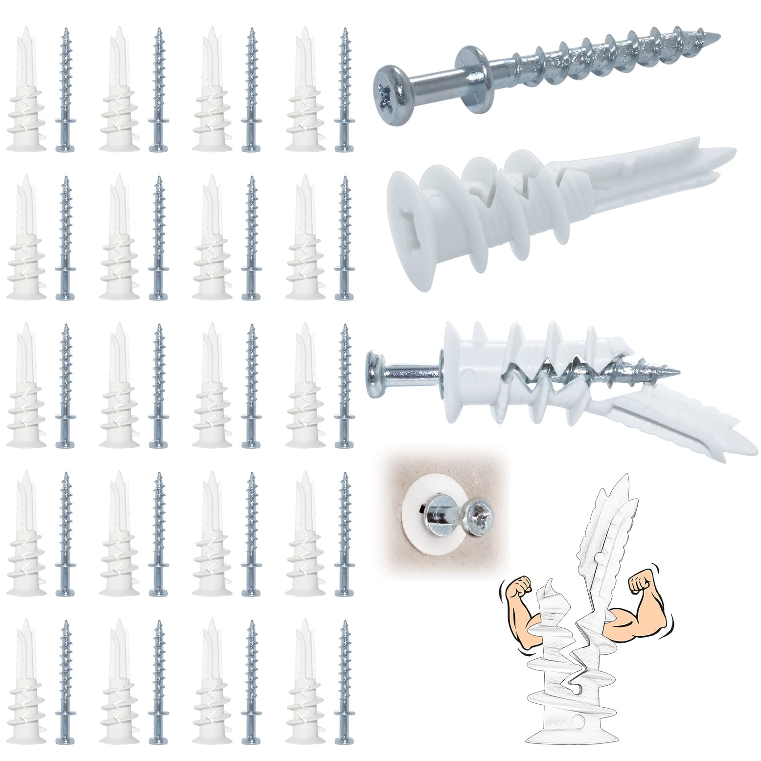 laffeya Picture Hanger Set 40 Pack- 20 Bear Claw Double-Headed Hanging Screws, 20 Self Drilling Plastic Drywall Anchors, Multi Purpose Wall Hanging Bear Claw Screws & Nylon Anchors